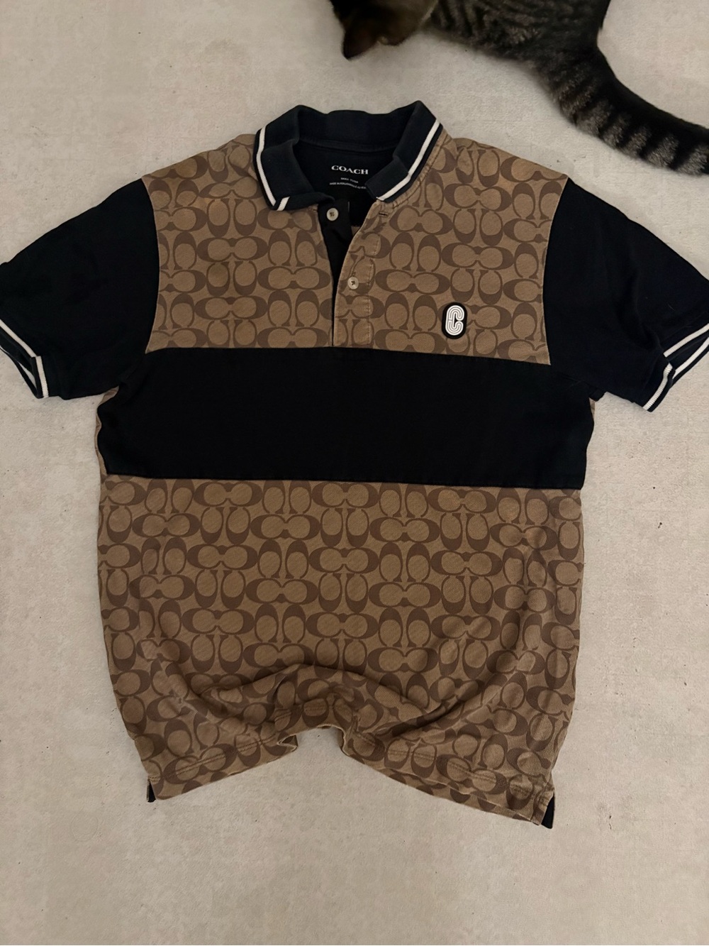 Coach Brown Monogram & Black Stripe Polo
